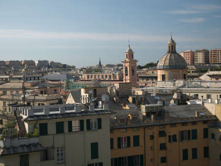 Buildings, seen from the Acquasola park, in downtown Genoa, Italyの写真素材