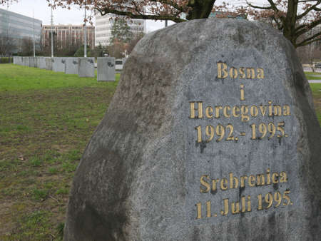 Ex Yugoslavia war memorial in front of the United Nations office at Geneva, Switzerlandのeditorial素材