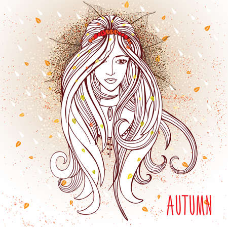 Vector illustration of woman with autumn elementsのイラスト素材