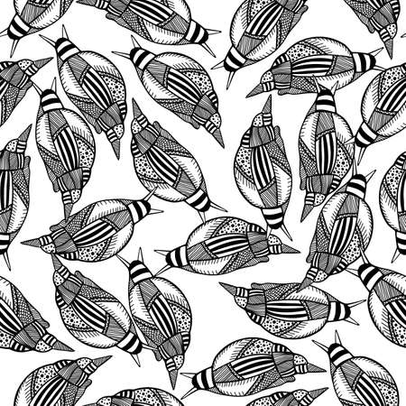 Vector seamless background of snail in doodling styleのイラスト素材