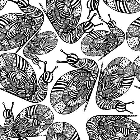 Vector seamless background of snail in doodling styleのイラスト素材