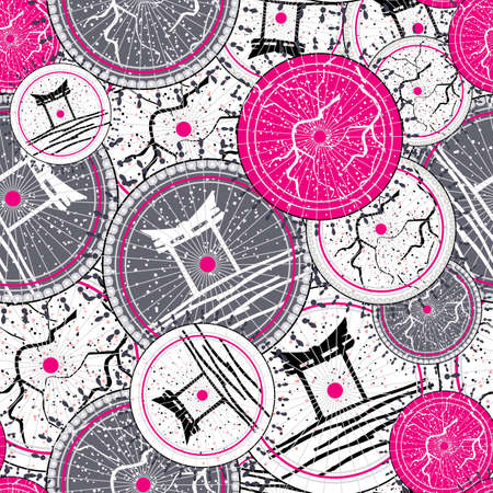 Seamless background with colored open japanese umbrellaのイラスト素材