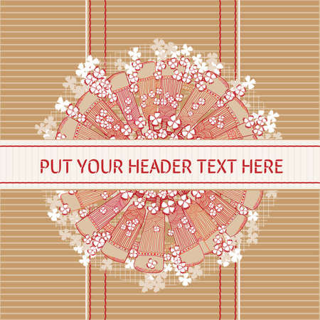 Bamboo curtains background with japanese fans and flowersのイラスト素材