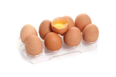 raw chicken eggs, isolated on white background の写真素材