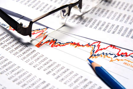 business chart, eyeglass, blue pencilの写真素材