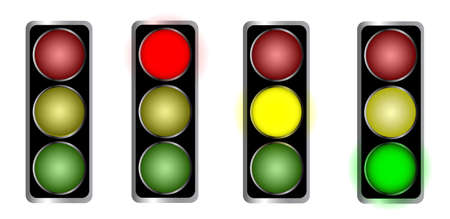 set of Traffic light with on and off lamp, isolated on whiteのイラスト素材