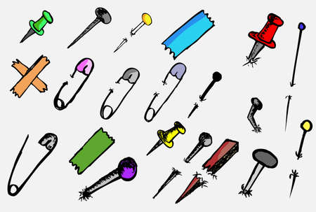 doodle Breastpin, push pin,  nail and needleのイラスト素材
