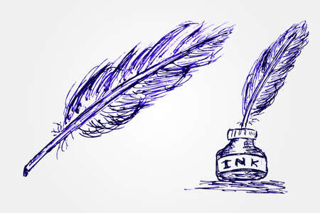doodle feather and inkのイラスト素材