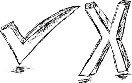 hand draw sketch, True and False symbolのイラスト素材