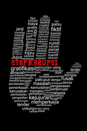 Hand with Stop Corruption text in indonesia languangeの写真素材