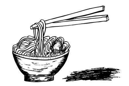 doodle Noodle at bowl and stickの写真素材