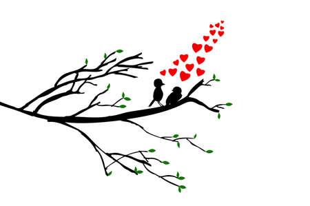 hand draw sketch, silhouette Birds at Branchのイラスト素材