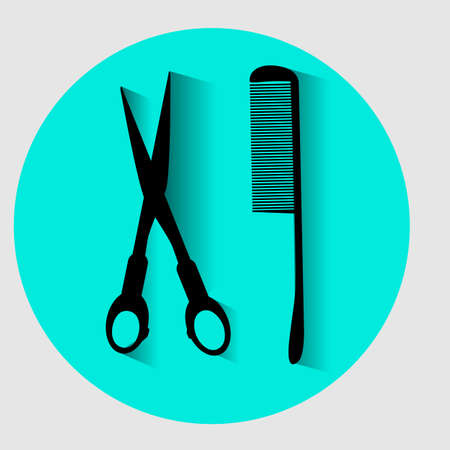 Silhouette of Comb and scissorの写真素材