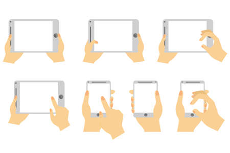 Set Hand Holding White Gadget, Isolated on Whiteの写真素材