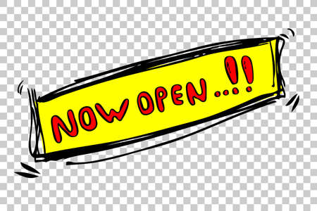 Sketchy Sign : Now Open, at Transparent Effect Backgroundの写真素材