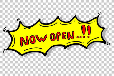 Sketchy Sign : Now Open, at Transparent Effect Backgroundの写真素材