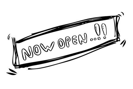 Sketchy Sign : Now Open, Isolated on Whiteの写真素材