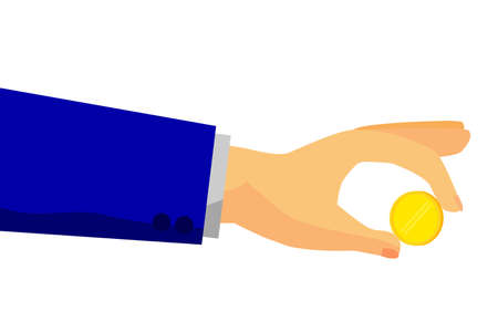 Hand - Give or Holding Money, Isolated on White (Blank Golden Coin)の写真素材
