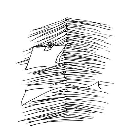 doodle stack of paper, isolated on whiteの写真素材