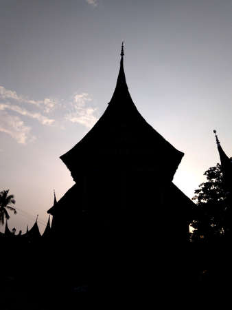 Silhouette of West Sumatera Traditional Building When Sunsetの写真素材