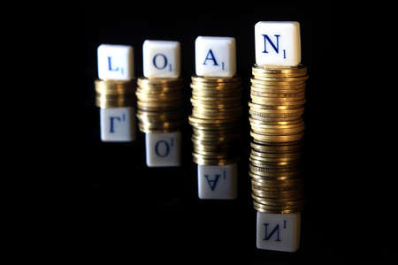 Stack of Golden Rupiah, Indonesia Coin, Illustration for Raising LOAN related issue / information / articleの写真素材