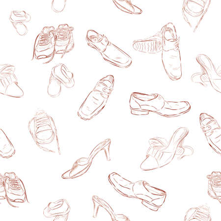 Hand Draw Sketch of Seamless Background : sketch of Man, woman children shoesの写真素材