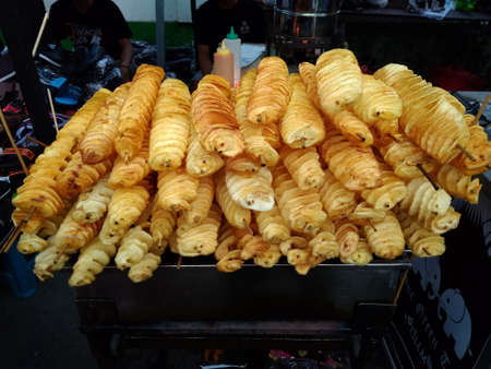 stack of spiral fried potatoの写真素材
