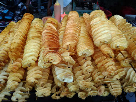 stack of spiral fried potatoの写真素材