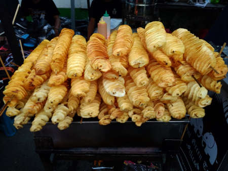 stack of spiral fried potatoの写真素材