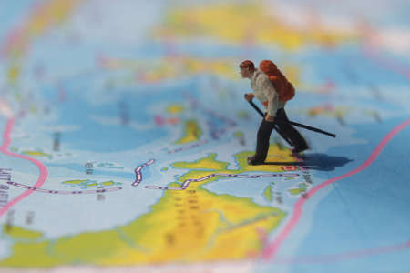 Illustration for adventure holiday, Mini Figure Hiker walking at atlasの写真素材