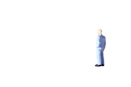 Back pose miniature figure toys Gray Hair Businessman isolated on white for compositing use&#xA;の写真素材