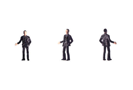 Miniature figure toy Black Hair and Suit Businessman isolated on white for compositing use isolated...