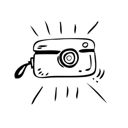 Vector Simple Hand Draw Sketch Sparkling vintage pocket camera, Isolated on White&#xA;の写真素材