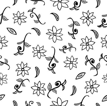 Vector Simple Seamless outline Vector hand draw sketch three different floral and small Branch small tree for background, scarf curtain, wallpaper etc&#xA;の写真素材