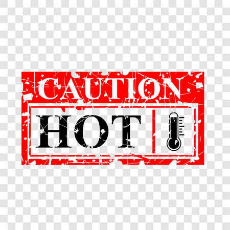 Vector Grunge Red Rubber Stamp, Caution Hot, at transparent effect background&#xA;の写真素材