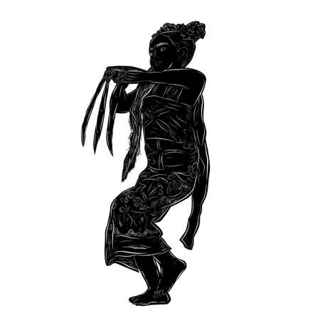 Vector Silhouette and Hand Draw Sketch, Young Girl Traditional Bali Indonesia Traditional Dancer, isolated on white&#xA;の写真素材