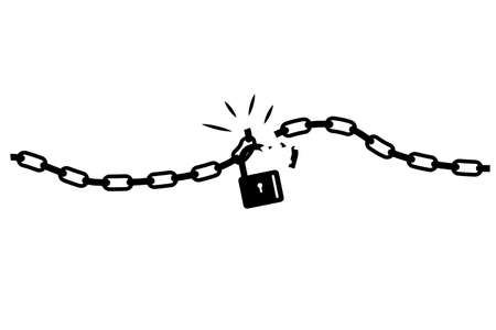 Conceptual Illustration, Silhouette of chain and broken padlock, isolated on white&#xA;の写真素材