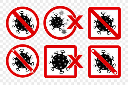 Cutting Sticker, Vector 6 style Warning, Prohibited Sign, Virus, including Covid-19, at transparent effect background&#xA;の写真素材