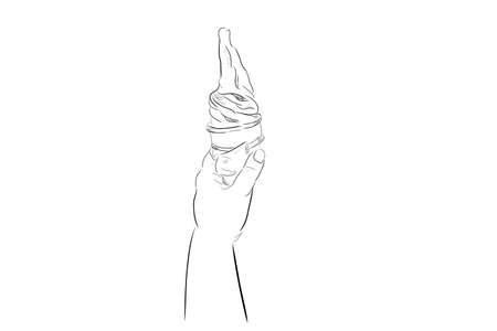 Vector Hand Draw Sketch, Hand Holding Ice Cream Cone, isolated on whiteのイラスト素材