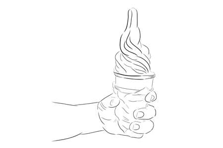 Vector Hand Draw Sketch, Hand Holding Ice Cream Cone, isolated on whiteのイラスト素材