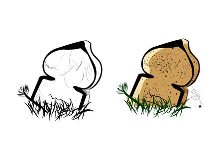 Vector Doodle Hand Draw Sketch, Islma Wooden Grave and grass, Isolated on White&#xA;のイラスト素材