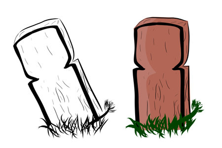 Vector Doodle Hand Draw Sketch, Islma Wooden Grave and grass, Isolated on White&#xA;のイラスト素材