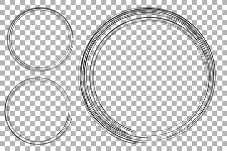 3 Hand Draw Sketch Circle Frame from Multiple Black thic market for your element design, transparent Effect Background&#xA;のイラスト素材