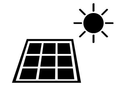 Black Vector Icon, Solar Panel at direct sun shine&#xA;のイラスト素材
