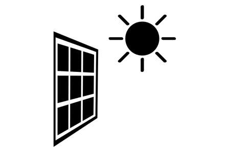 Black Vector Icon, Solar Panel at direct sun shine&#xA;のイラスト素材