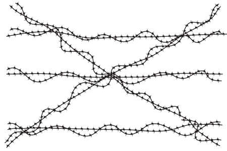 Vector Silhouette Barricade from, Barbed Wire, Suitable Illustration for demonstration or protestのイラスト素材