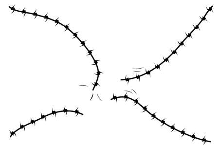 Vector Silhouette Broken Barricade from Barbed Wire, Suitable Illustration for demonstration or protestのイラスト素材