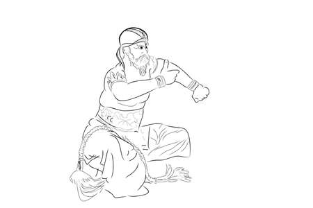 Vector Hand Draw Sketch and Black Outline Reog Traditional Dance from Ponorogo East Java Indonesia, isolated on white&#xA;のイラスト素材