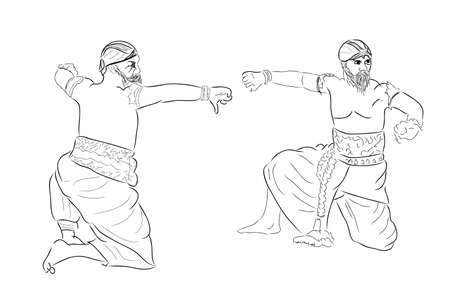 Vector Hand Draw Sketch and Black Outline Reog Traditional Dance from Ponorogo East Java Indonesia, isolated on white&#xA;のイラスト素材