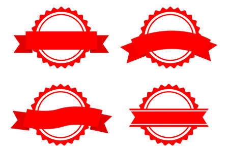 Set, Template 4 Different Style Blank Red Circle with Ribbon Stamp, Isolated on White
のイラスト素材